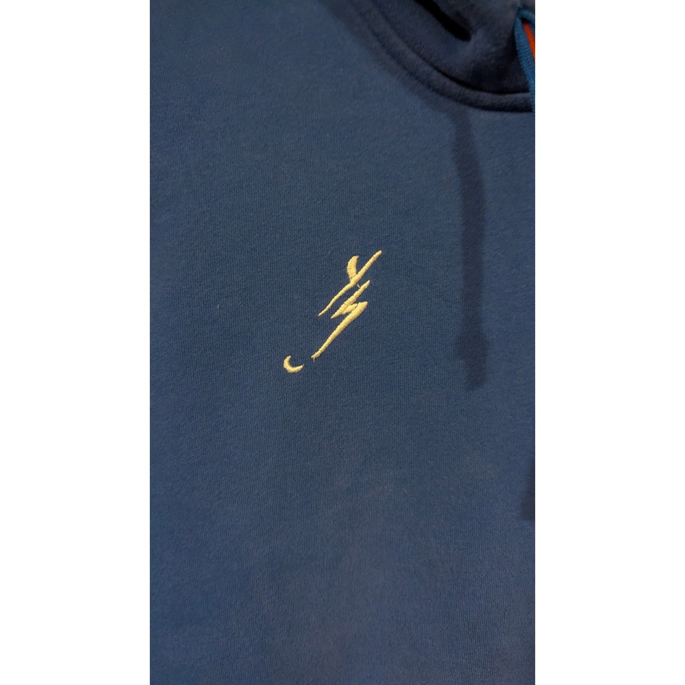 Adidas Hoodie Large Blue Embroidered Logo Lightning Bolt Pullover Thumbholes - Picture 4 of 8